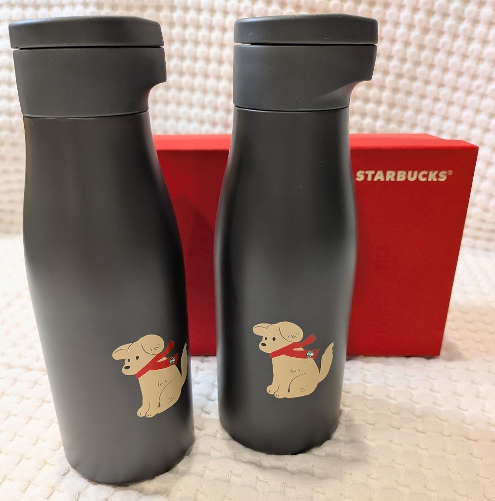 Starbucks Holiday Christmas Puppy With Scarf 2025 Gray Water Bottle Tumbler NWT